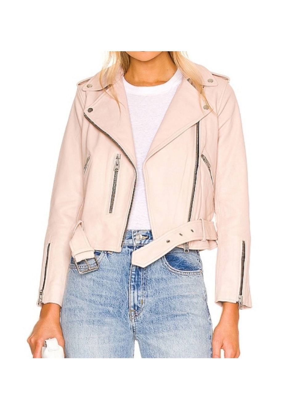 ALLSAINTS Balfern leather jacket - light pink - size 6. - Picture 6 of 6
